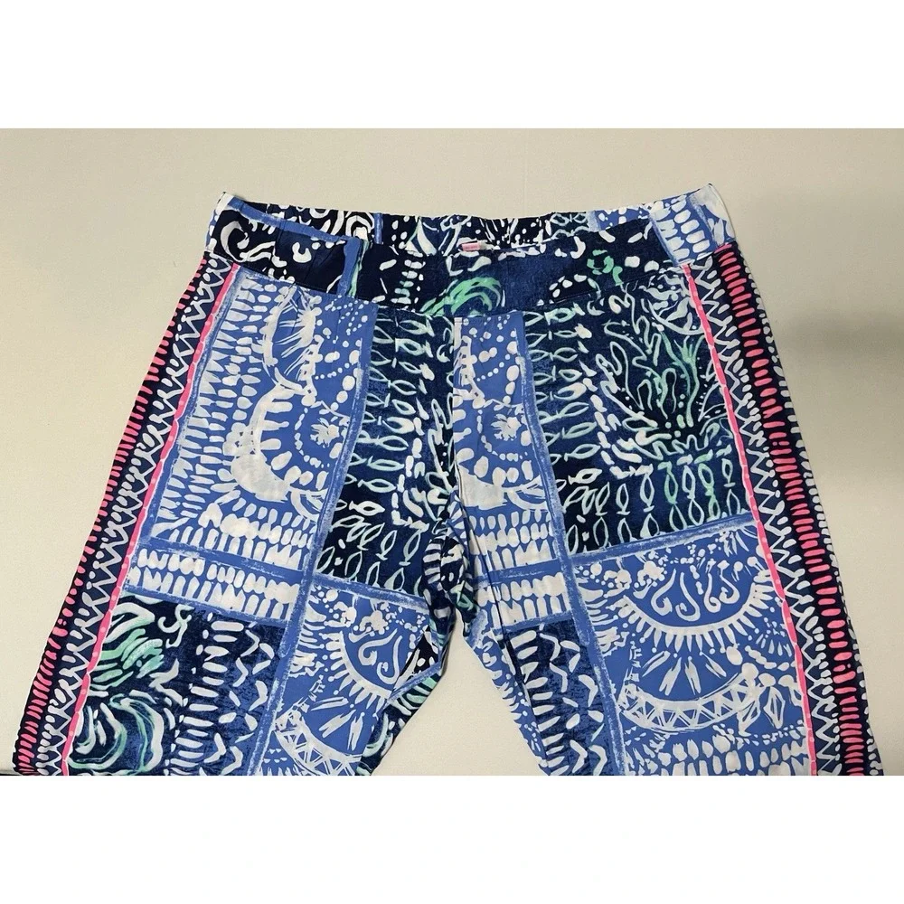 LILLY PULITZER Bal Harbour Palazzo Pant Blue Patchwork Size LARGE - Picture 2 of 9
